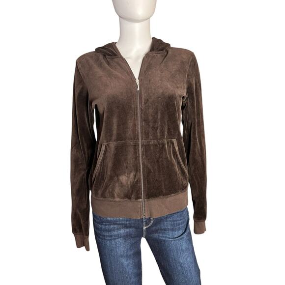Juicy Couture Brown Velour Zippered Hoodie Jacket Size XL - Picture 2 of 6